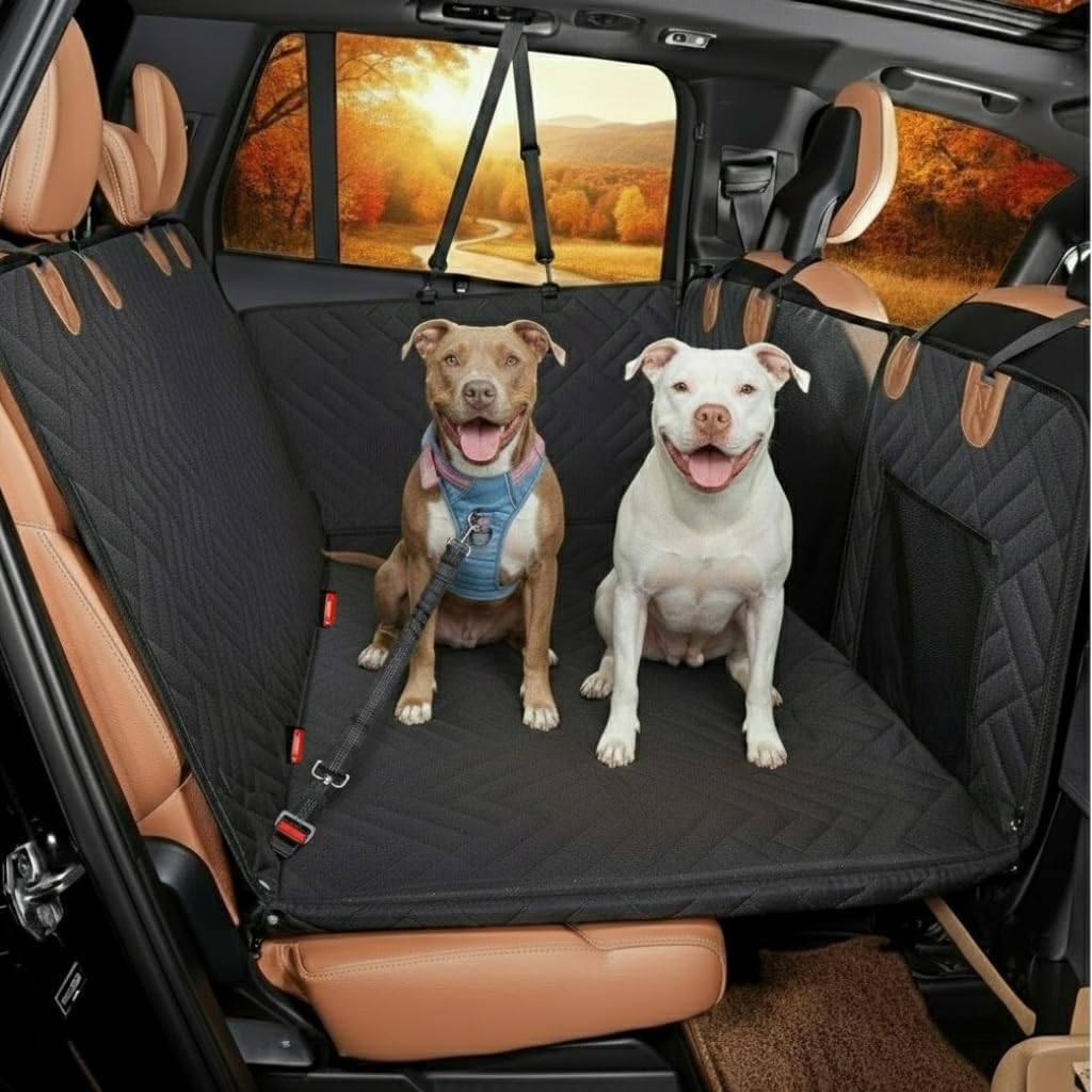 Dog Car Seat Cover with Hard Bottom - Waterproof Back Seat Protector - Universal Fit for Cars, Trucks & SUVs - Includes Door Protectors, Stable Hard Base - Protects Dogs & Seats