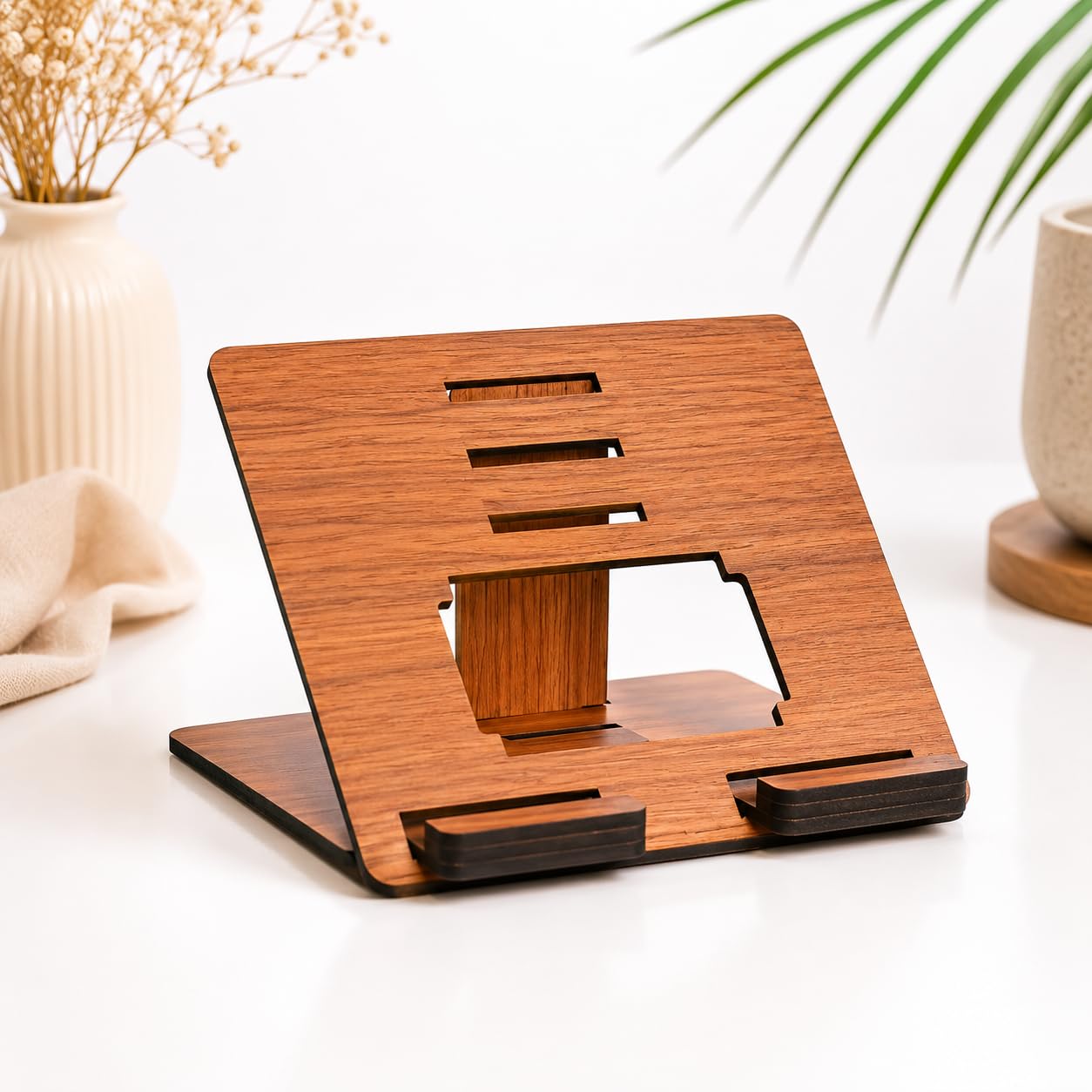 GKD Laptop Stand Compatible with MacBook Apple dell xps hp Lenovo asus and iPad Air Adjustable Height Wooden Laptop Riser Lightweight Unique Corporate Gifts (Dark Wood ecofriendly)-image-10