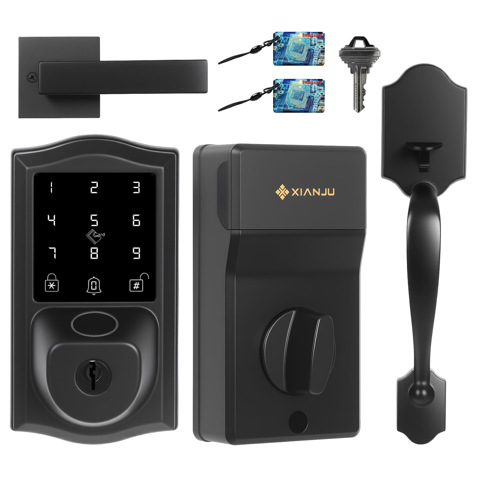 Smart Fingerprint Front Door Lock Set with Handle, Built-in WiFi App Remote & Voice Guidance, Keyless Entry Deadbolt with Touchscreen Keypad, Easy Installation, door locks for front door, Matte Black