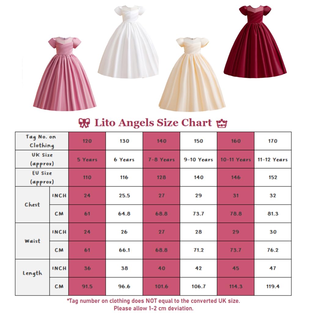 Lito Angels Vestito Damigella Abito da Festa Cerimonia Natale Elegante per Bambina Taglia 5-12 Anni