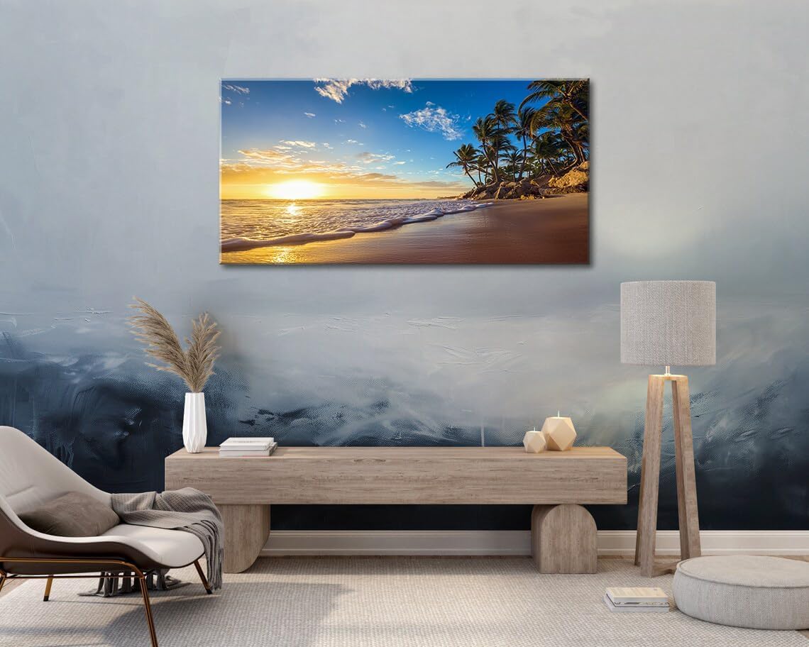 lianyibo Beach Sunset Large Wall Art Coastal Landscape Pictures Ocean Seascape Posters Prints for Bedroom Living Room Decor(90x180cm/Frameless)