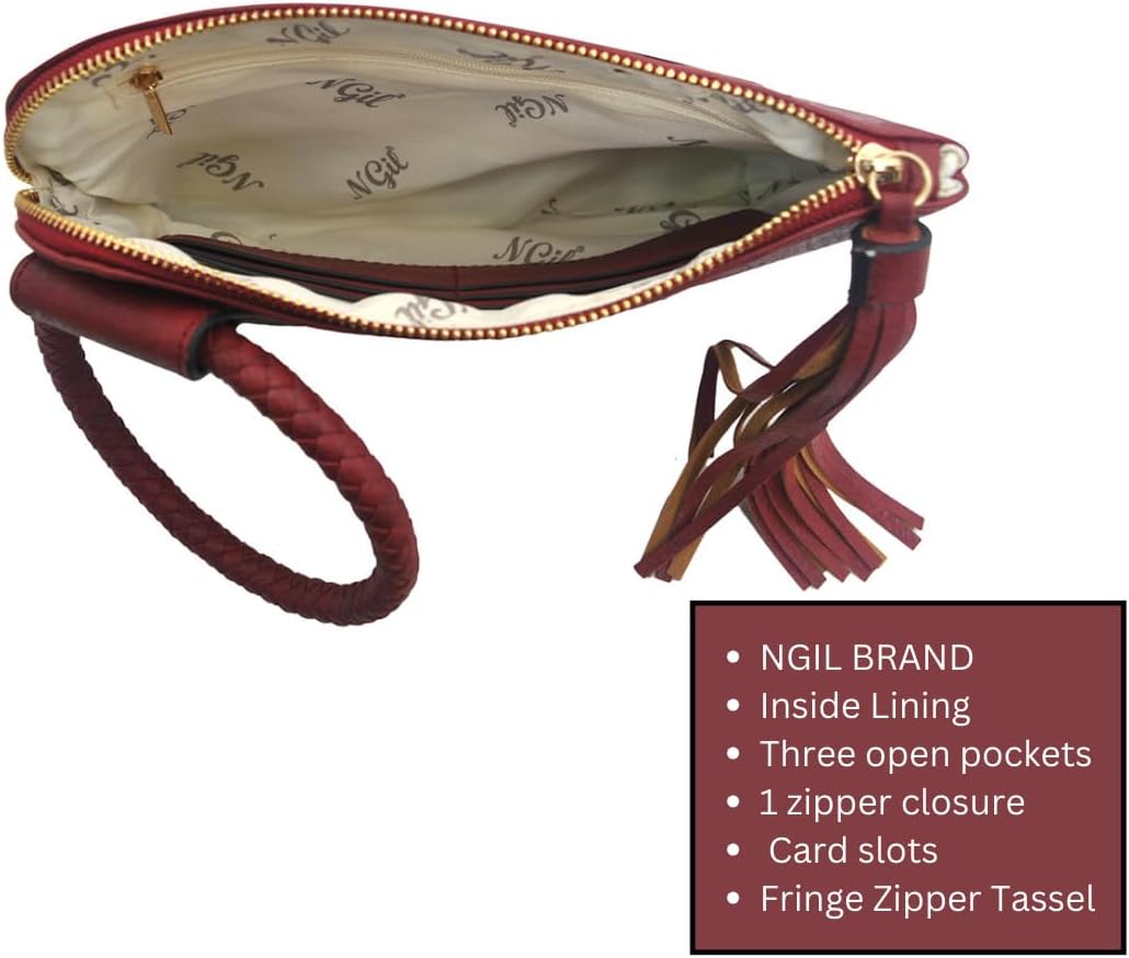 NGIL Women's Faux Leather Mini Wristlet Purse With Fringe Tassel, Wristlet Wallet Women's Handbag