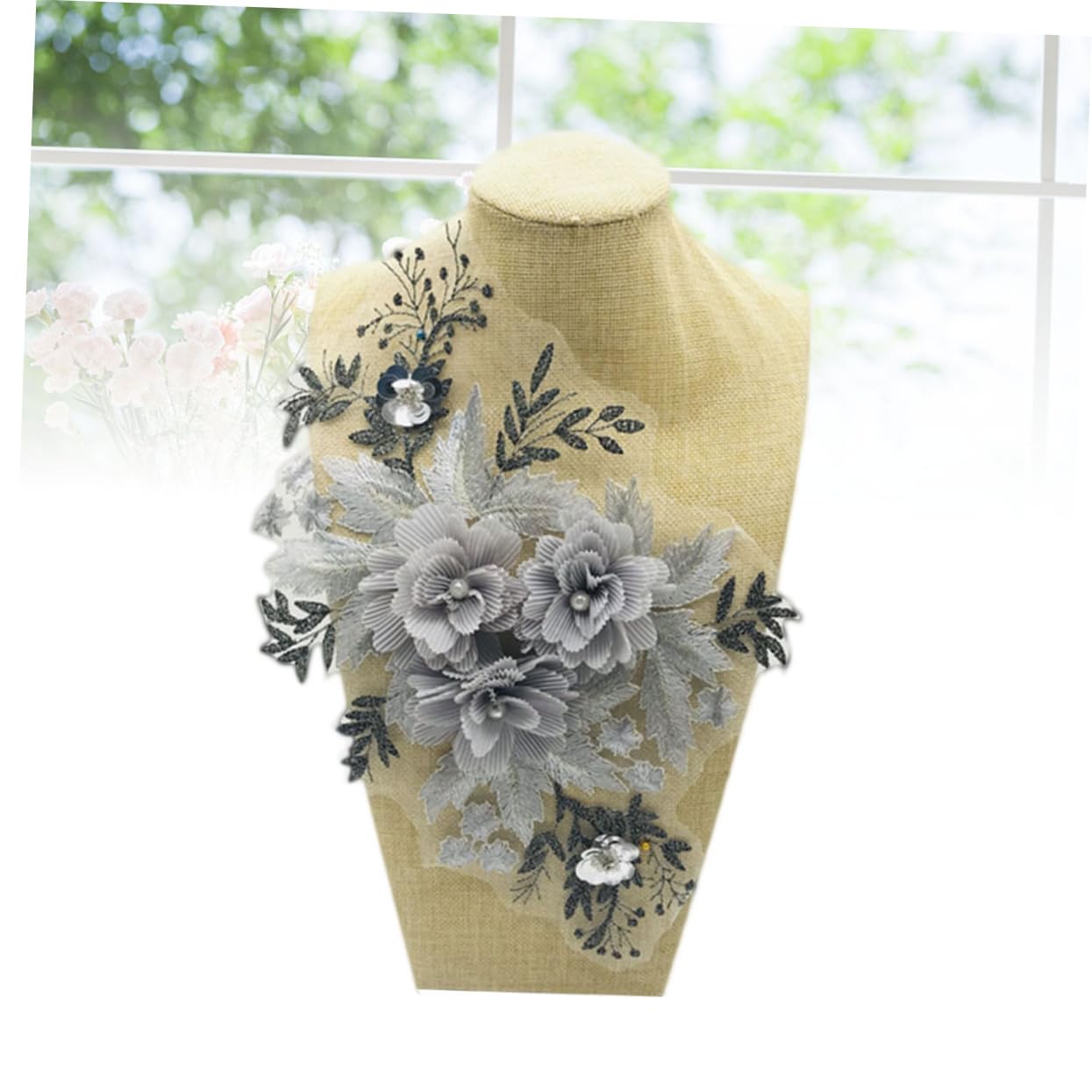 LALAFINA Pearl Patch for Clothing Lace Flower Patch Sticker 3D Handmade Flower Decor for Pockets Sleeves