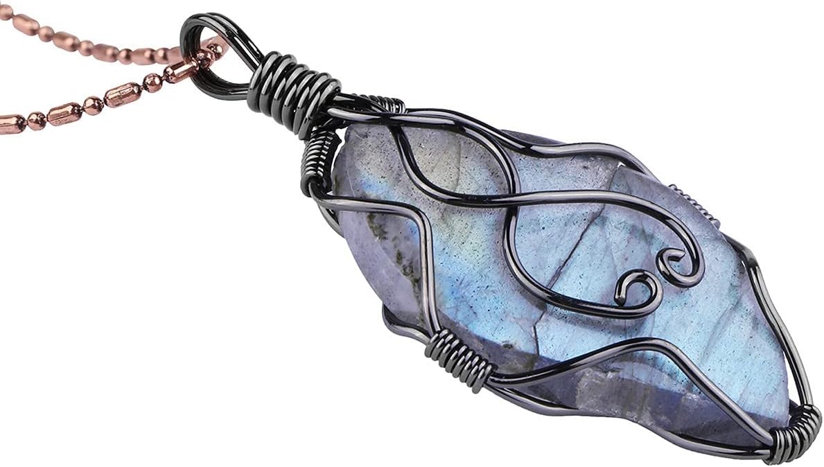 SUNYIK Natural Labradorite Pendant Necklace for Men Women, Irregular Handmade Wire Wrapped Crystal Necklace for Unisex - Image 4
