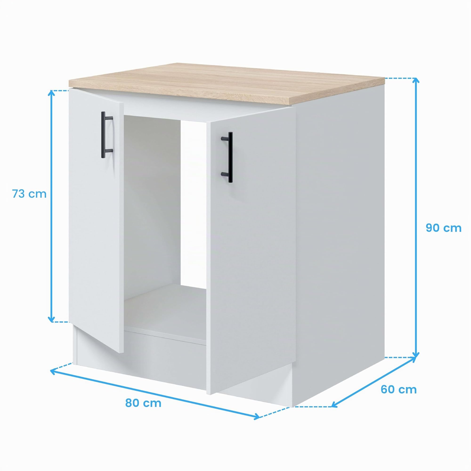 Miroytengo Módulo Inferior Cocina Fregadero 2 Puertas Kira en Blanco Brillo y Roble Canadian 80x90x60 cm