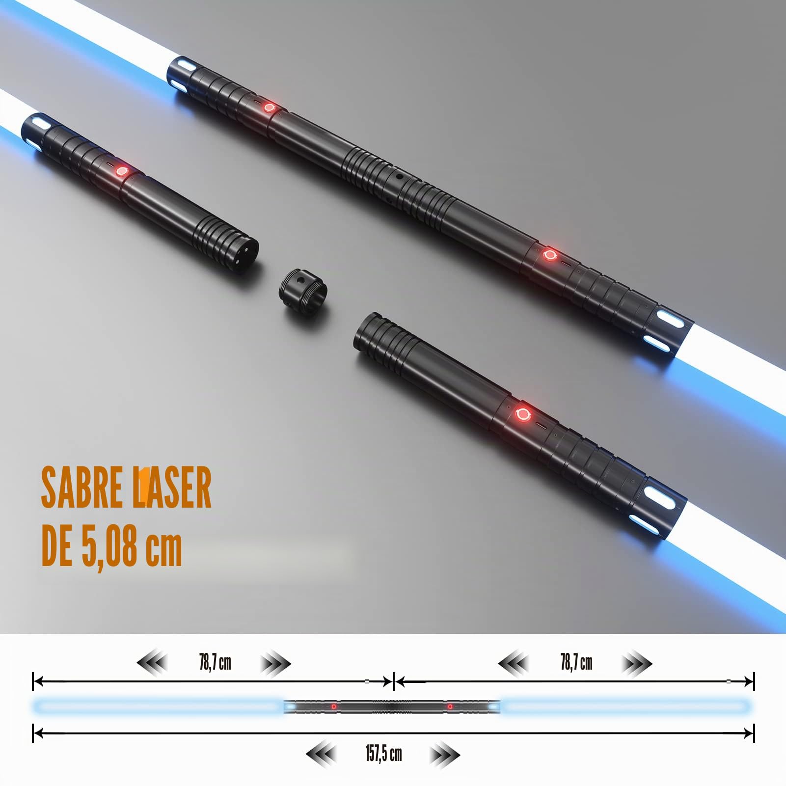 Sabre laser 20 couleurs avec poignées en métal vibrantes, sabre laser LED 2 en 1 avec 3 modes sonores, poignée en métal, batterie rechargeable, mode éclatement (poignée noire)