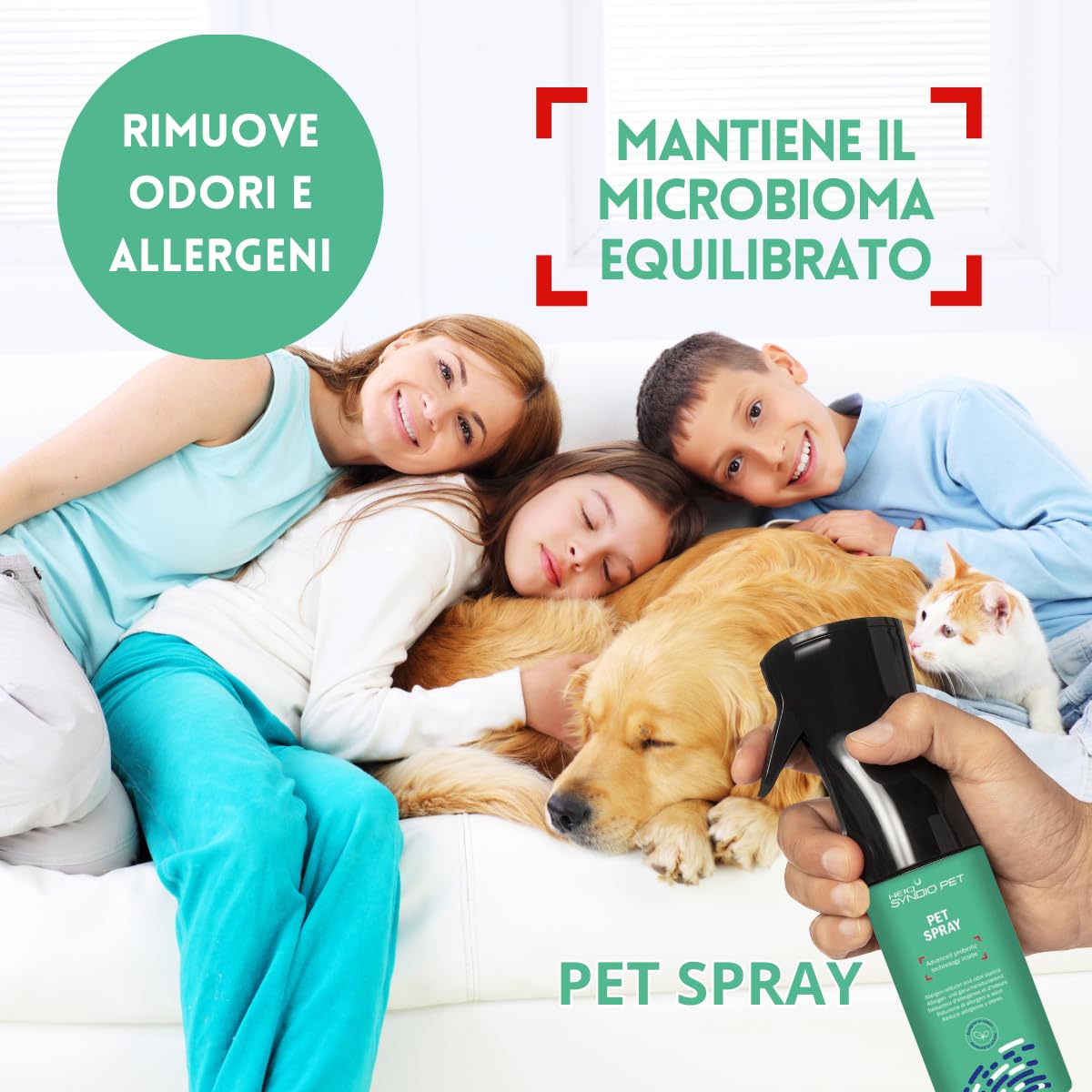 Pet Spray - Probiotico, elimina allergeni e odori dagli Animali Domestici. Conf. 180 ml.