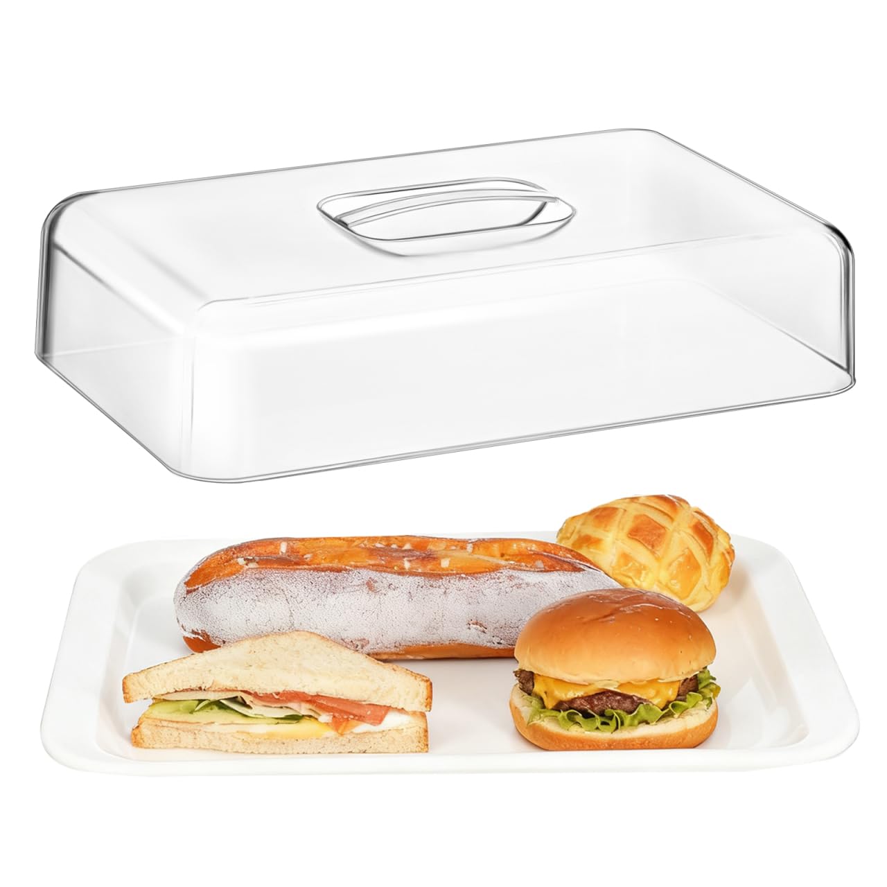 Kichvoe Rectangular Transparent Acrylic Food Cover with Dome Lid for Cake Bread and Dessert Display Stand Suitable for Home Kitchen Restaurant Cafe Use
