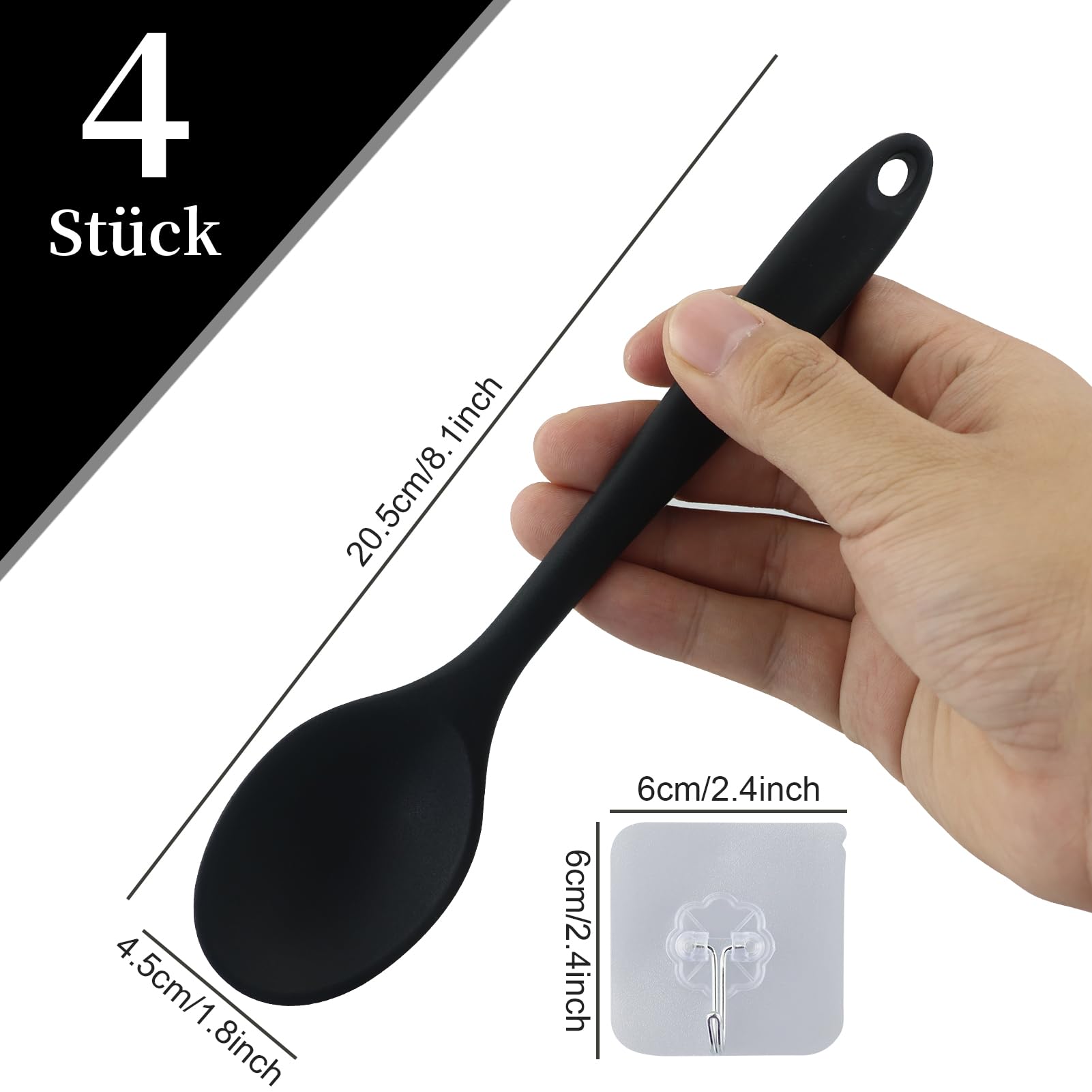 Cucchiaini Silicone 4 Pezzi 20.5cm - Antiaderenti, Senza BPA, Per Cucina E Cottura (Rosso/Nero) - Foto 3