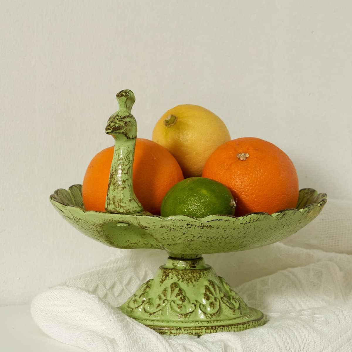 HOUYANG Cast Iron Bird Baths for Outdoors,Cast Iron Bird Feeder, Metal Bird Bath,Vintage Peacock Shape,Home Garden Lawn Yard Table Decorations（Light Green）