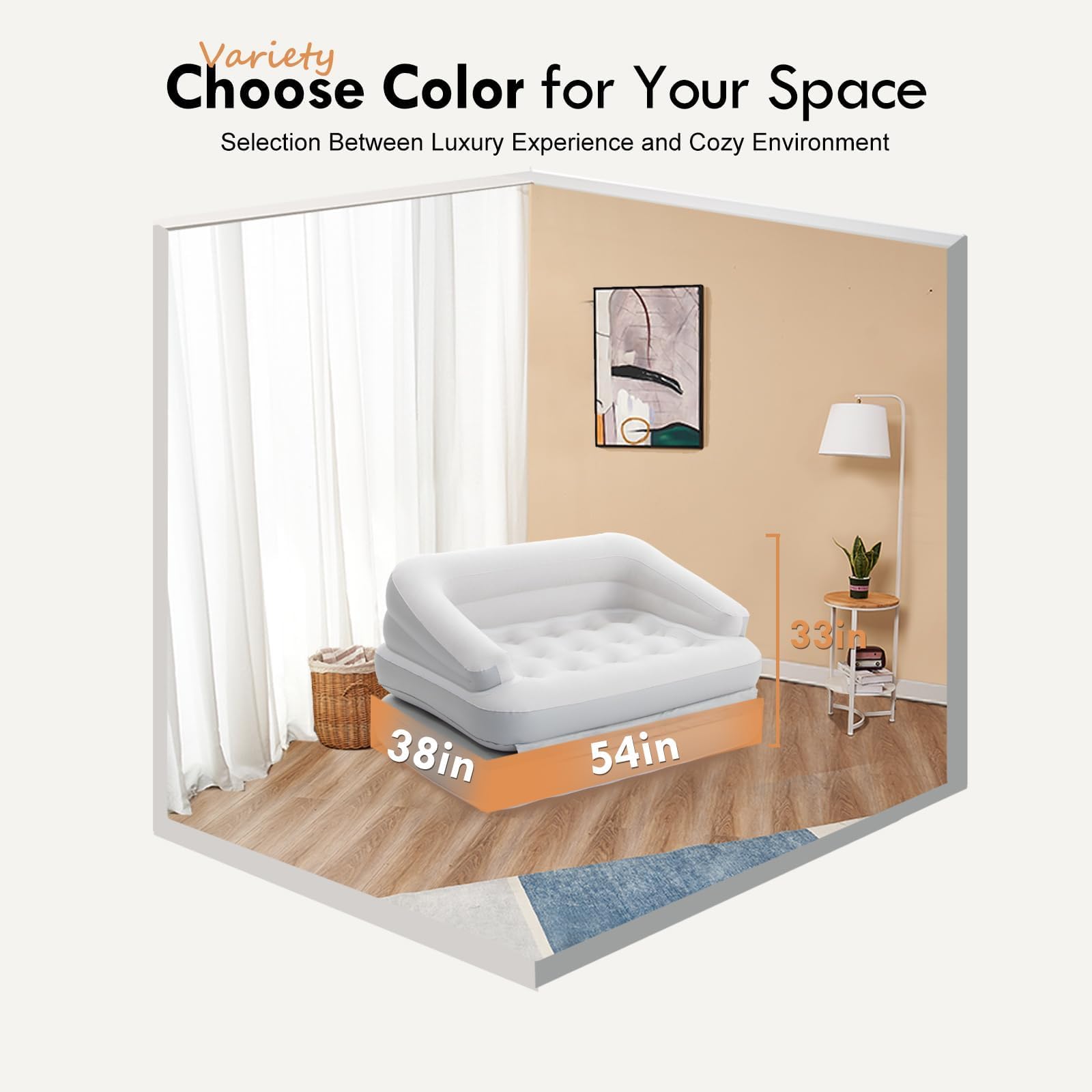 Aufblasbare Couches Schlafsofa, beflockte Luftmatratze Bett mit Armlehne, Doppelgröße