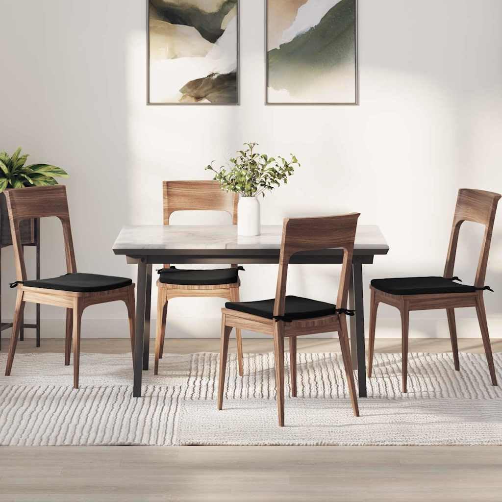 4er Set Sitzkissen Schwarz 40 x 40 cm aus Samt - Weiche Stuhlkissen mit Schaumstoff-Füllung und Haltebändern - Elegante Stuhlauflagen für Esszimmer, Wohnzimmer und Küche