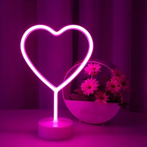 Miniatura 3 de Paquete de 1 letrero de neón de corazón rosa y rojo con forma de corazón, luz de neón LED, funciona con pilas o USB, luces de decoración de mesa
