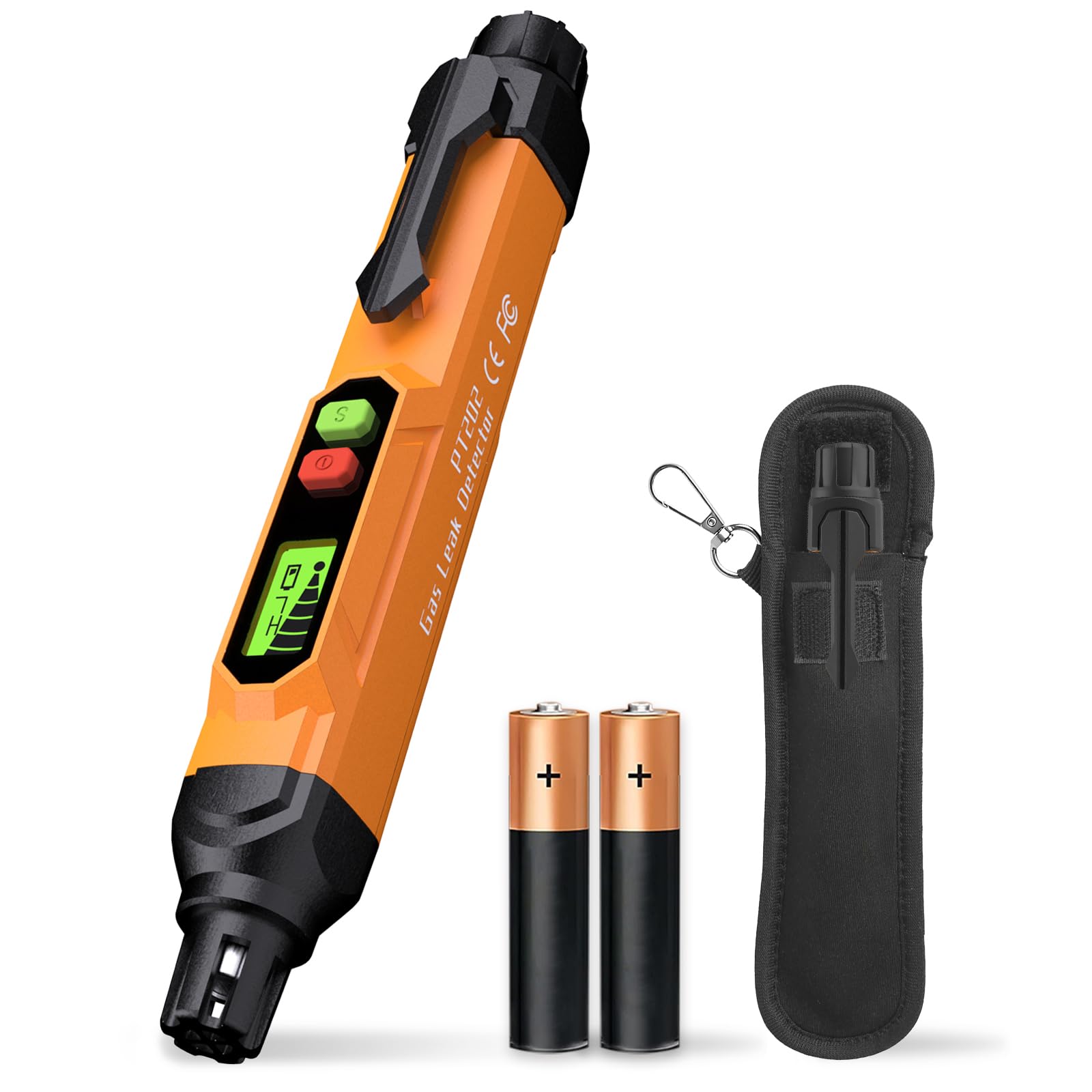 Gas Leak Detector; VITITE Propane and Natural Gas Detector; Mini Portable Gas Alarm to Locate Combustible Gas Leak Sources for Home and RV (Includes 2 Batteries & Carrying Pouch) - Orange