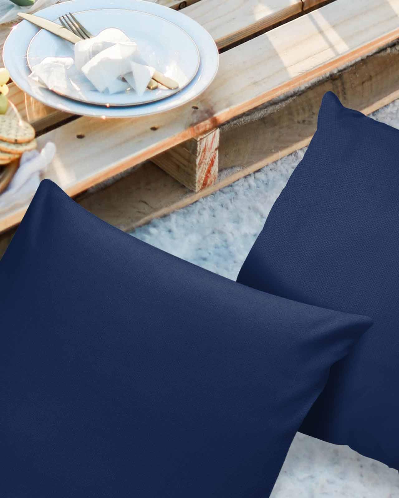 Navy Blue Waterproof Outdoor Throw Pillow Covers 18''x18'' Pack 2, Pillow Cases Throw Cushion Cover with Hidden Zipper Pure Blue Solid Color Simple Minimalism Art Washable Pillowcase for Poolside Sofa