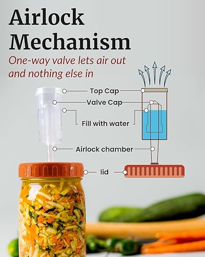 Miniatura 10 de Elementi Juego de 2 tapas de fermentación - Kit de fermentación para frascos Mason de boca ancha, chucrut, esclusas de aire para tapas de