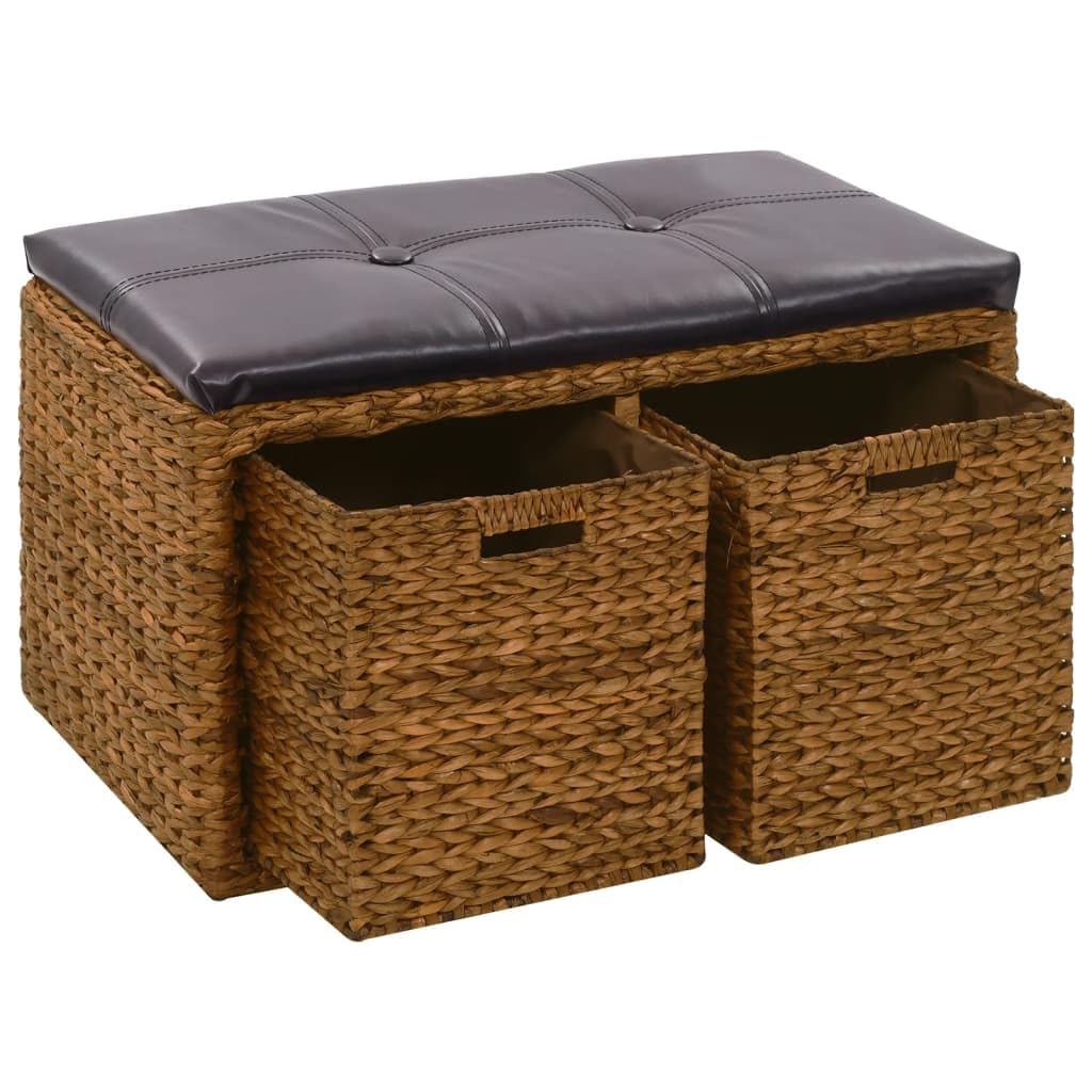 Générique Wasserhyazinthe Bank mit Kissen, 71 x 40 x 42 cm, Braun | 2 Körbe zur Aufbewahrung, Kapazität 110 kg, Deja Assemble, rustikal, Natur
