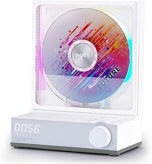 【日本語マニュアル付】 HOTT ポータブル デスクトップ CD プレーヤー 多機能 小型 軽量 コンパクト おしゃれ Hi-Fi ステレオ スピーカー Bluetooth 5.3 ワイヤレス スマホ パソコン PC 接続 コードレス 長時間再生 低消費電力 大容量バッテリー リモコン付き UBS TFカード ヘッドホン AUX端子 RGB LED ライト