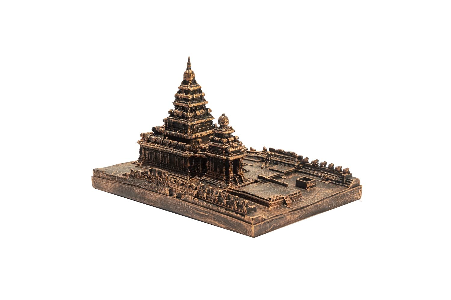 Monumental Mahabalipuram Shore Temple Model Authentic Design Ideal for Home Temple, Office Decor & Gifts, Made Using 3D Printing Technology (Antique Copper, Medium)