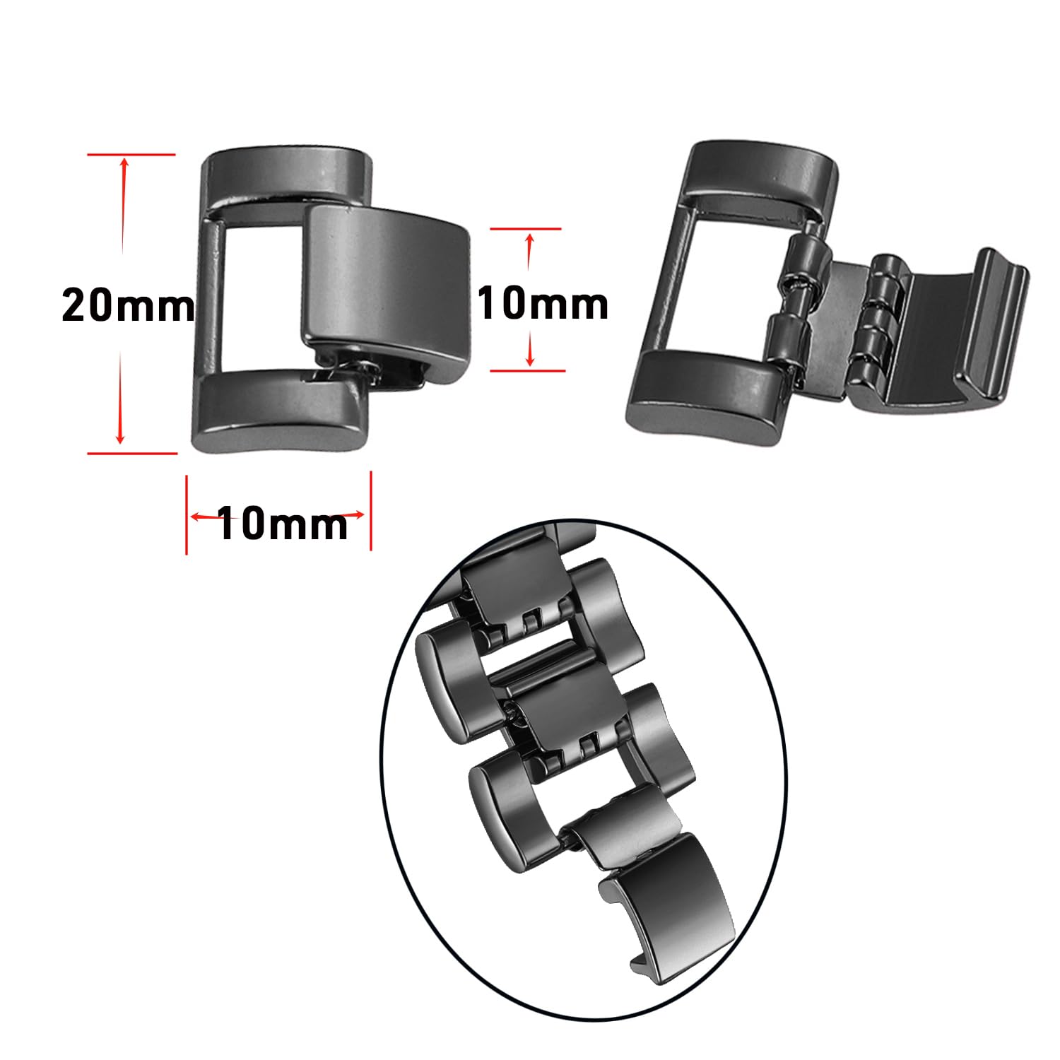 DZTXYP Extra 0.8' Extension Links 2 Pieces Pack Watch Band Only (Black)