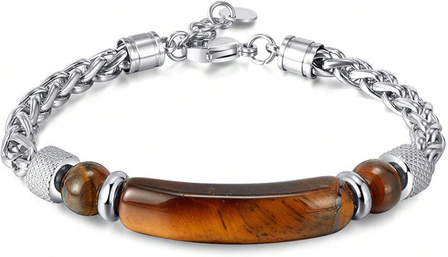 Kim Carrey Italian Tiger's Eye Mens Bracelet Stainless Steel Waterproof, Men's Bracelets Birthday Annivesary Gift for Him