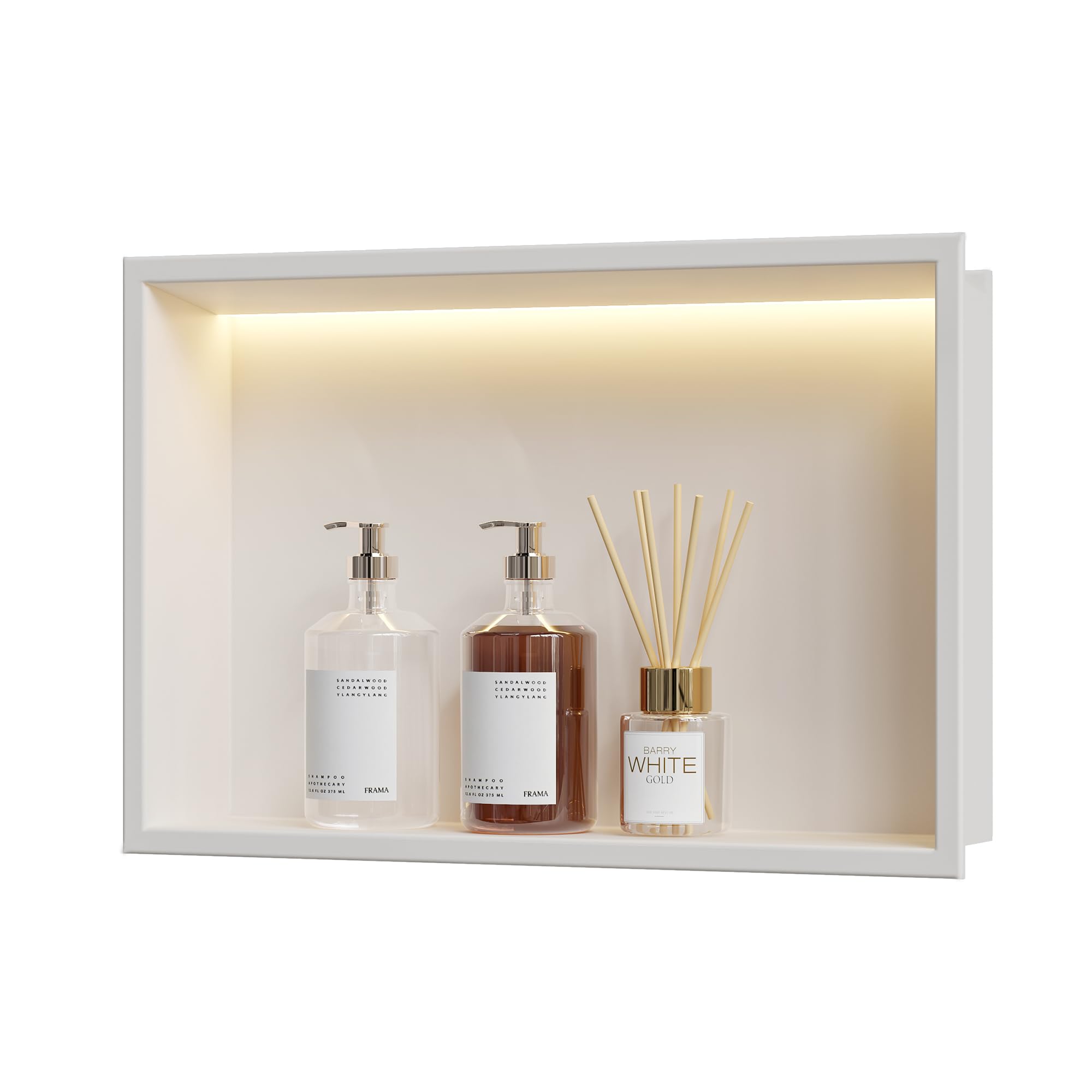 Wandnische Dusche 304 Edelstahl mit LED-Beleuchtung, Einbau-Duschnische Weiße Einzelregal Lagerung für Badezimmer, 45 x 30 cm, Keine Fliesen Erforderlich