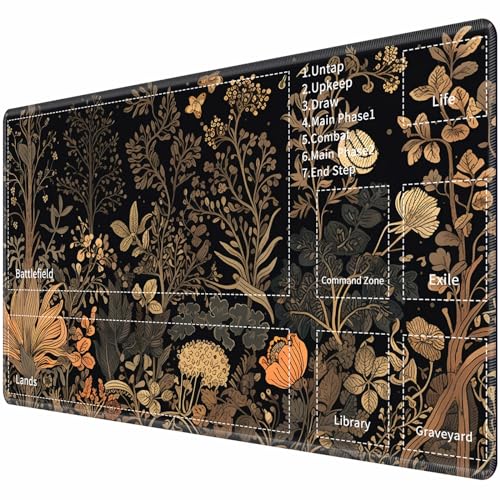 for MTG TCG Playmat,Game Play Mat for MTG TCG DTCG CCG RPG and Other Card Games/Mouse Pad 24 x 14 inches Trading Card Game Board Game with Zones and Non Slip Rubber Backing,Golden Flower Plants