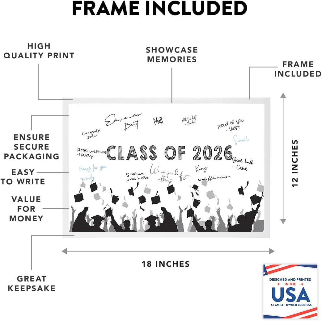 Andaz Press 12x18-Inch Signature Frame Graduation Guest Book Alternative, Class of 2026, Graduation Signs 2026, Graduation Signature Board, Graduation Frames, Graduation Party Decorations 2026