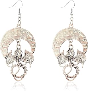 Gold Dinosaur Fantasy Statement Dragons Earrings Gothic Unique Animal Drop Dangle Earrings Earrings Mystical Moon Jewelry For Women (silver)