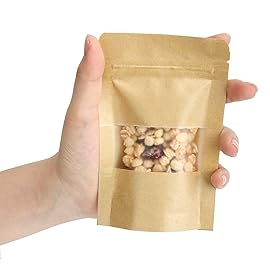Blisstime Stand Up Pouches, 50 Pack Kraft Paper Bags with Matte Window and Tear Notch Resealable Bags for Small Business Home Use (2.5 x 4.3 Inches)