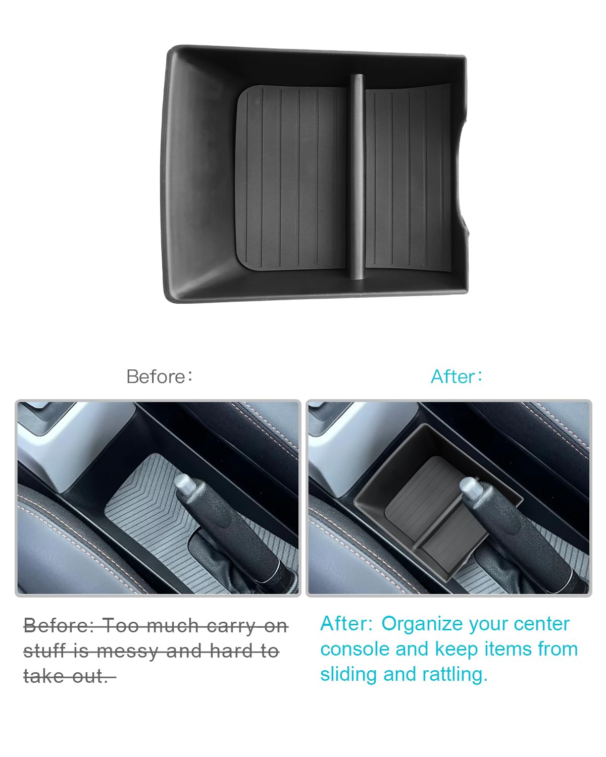 CDEFG Compatibile con Dacia Spring Electric EV 2025 Facelift tappetini in gomma per console centrale, organizer portaoggetti portaoggetti inferiore al bracciolo centrale Spring 2025 accessorio