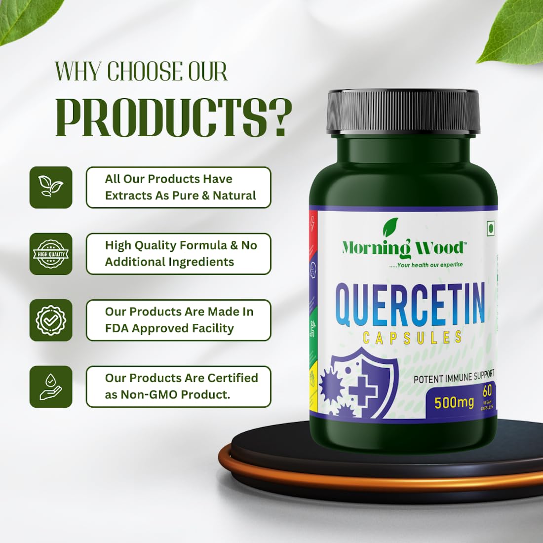 Morningwood Quercetin Supplement | Boosts NAD+ | Healthy Ageing & Cellular Repair – 500mg, 60 Capsules 1