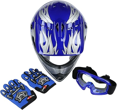 SLMOTO - Casco DOT de motocross para niños y jóvenes, casco de motociclismo de calle, casco de motocicleta ATV, casco, goggles y guantes