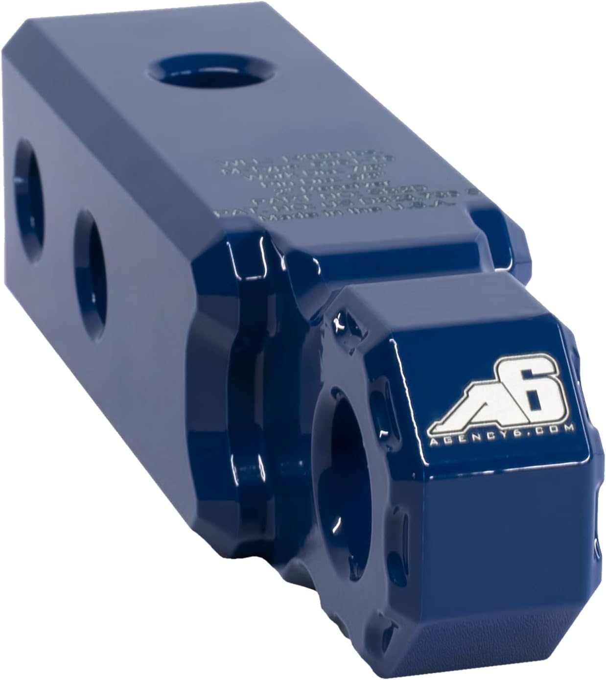 AGENCY 6 Recovery Shackle Block Assembly 2 INCH Double Hole Powder Coat Blue - Hitch Receiver Block - Proudly Made in The USA with US Certified Materials - Includes Hitch pin and D-Ring