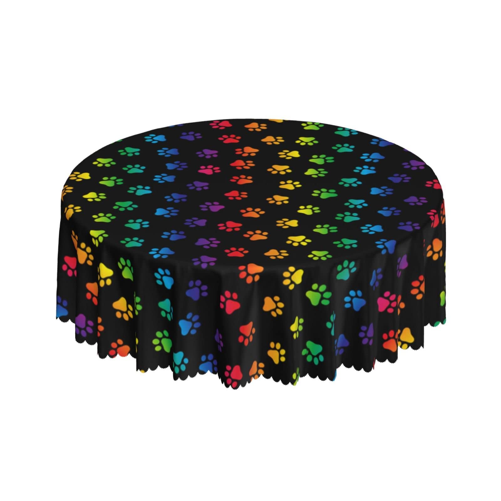 Lsjuee Neon Cat Paws Rainbow Round Tablecloth 60 Inch Printed Washable Tablecloth for Dining Party Holiday Fall Home Decorative