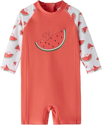Baby Girls Long Sleeve One Piece Swimsuit Infant Rash Guard Swimwear Zipper UPF 50+ Sun Protection
