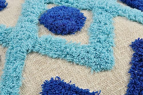 Image of TIB Premium Boho Decorative Throw Cushion Covers, 16 x 16 cm, Set of 2, Cotton. (Blue Geometric)-230 TC