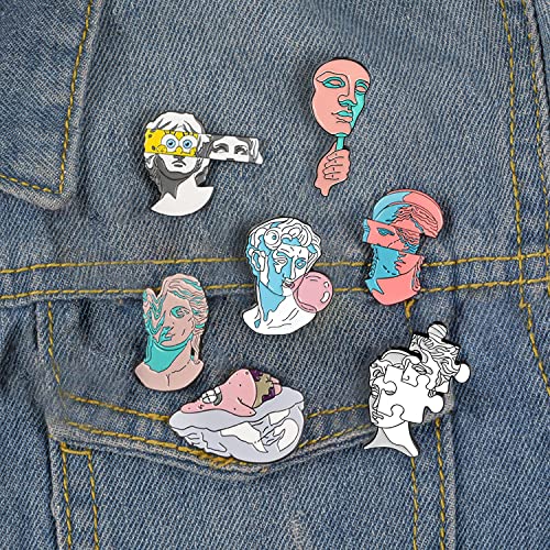 7 Pack Cartoon Enamel Pins For Backpacks Jackets Hat Set, Pink David Sculpture Brooch Pins #TOP1