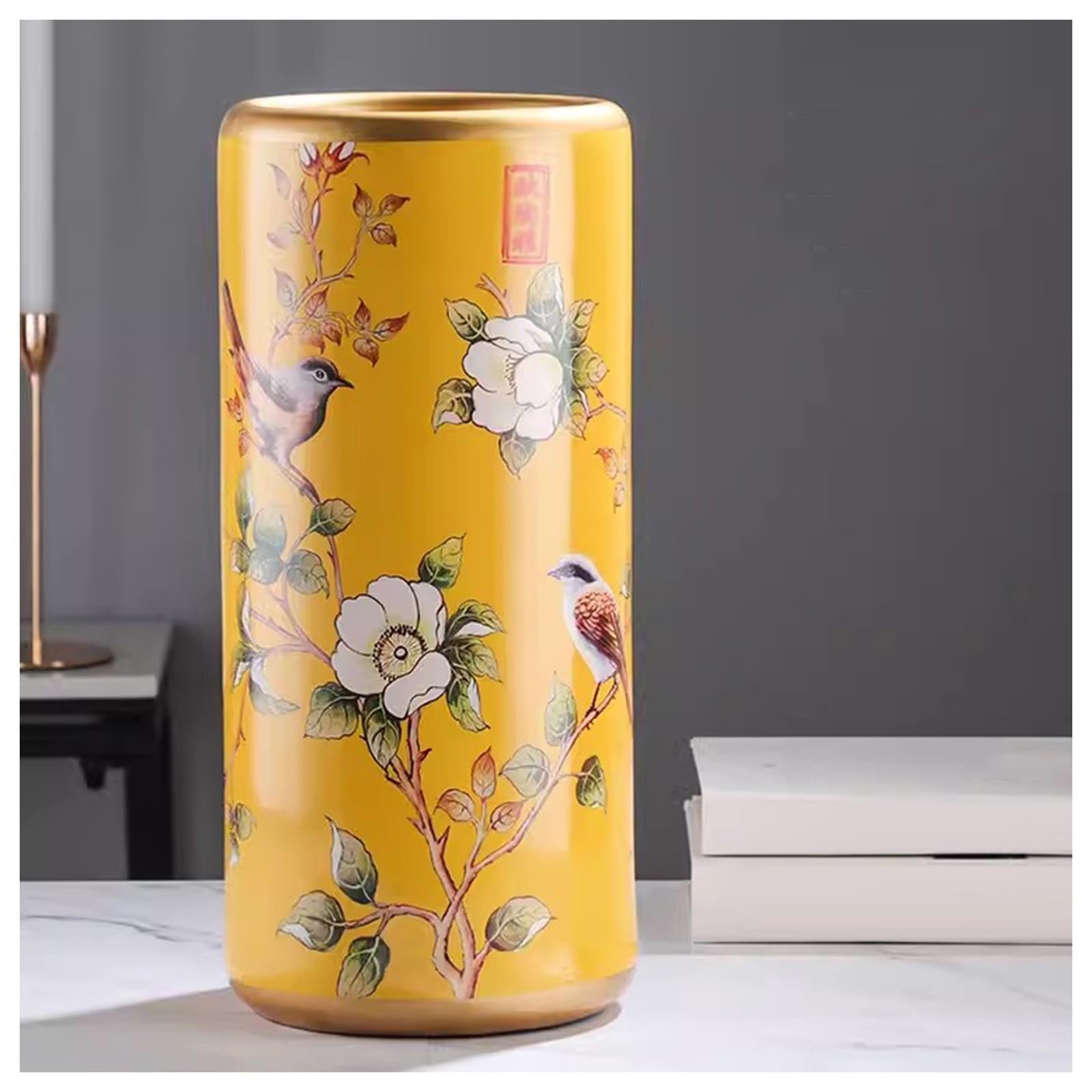FCXWEVR Handmade Ceramic Porcelain Cane Stand for Hotel Office Home Entrance Multifunctional Yellow Applique