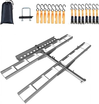Motorcycle Hitch Carrier for 2 Bikes, 600 LBS Capacity Aluminum Dirt Bike Scooter Rack with Long Ramp, Stabilizer, Ratchet Straps & Storage Bag, Fits 2" Hitch Receiver, Car Truck SUV