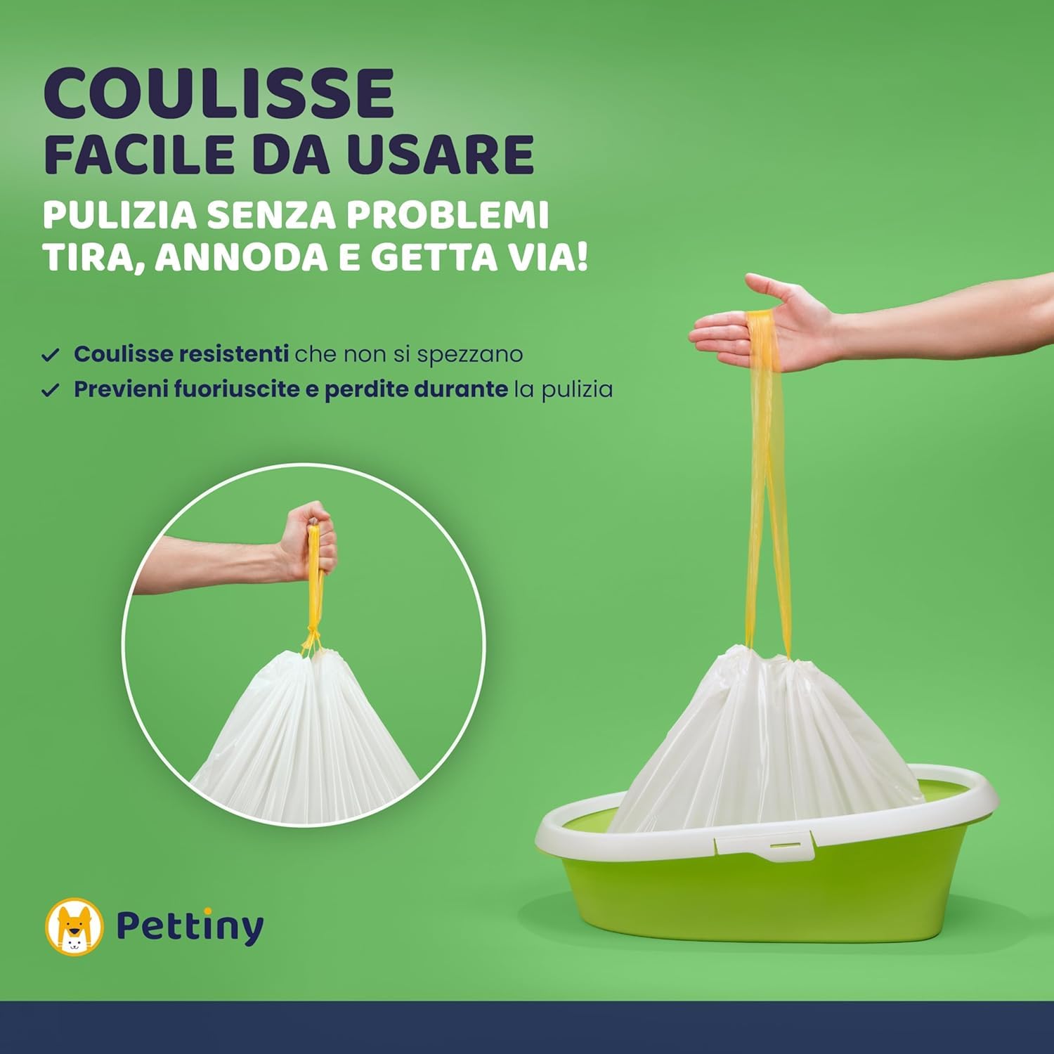 Pettiny 20 Sacchetti XL per Lettiera per Gatti con Coulisse Sacchi Resistenti ai Graffi per Cassetta Igienica Grande