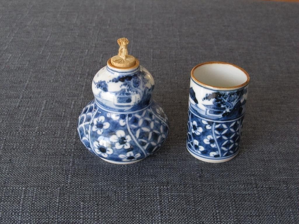 【#1】茶道具 振出/茶布筒 清水焼 染付 山水 高野昭阿弥 2点セット 1】茶道具 振出/茶布筒 清水焼 染付 山水 高野昭阿弥 2点セット