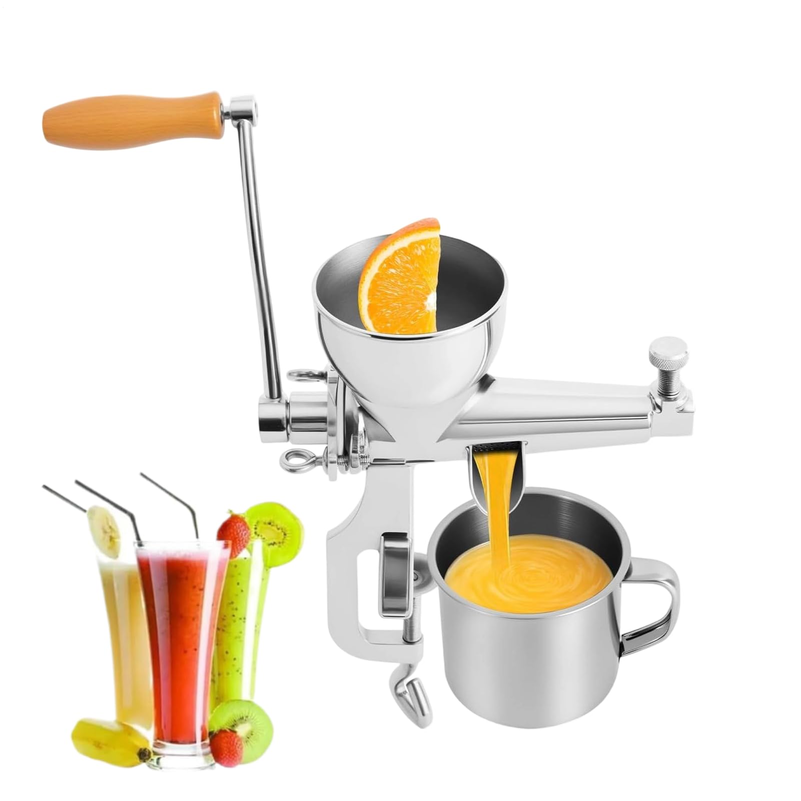 Estrattore di succo manuale a mano | Spremiagrumi e verdura in acciaio inossidabile – con spazzola di pulizia e manovella meccanica, per agrumi, uva, canna, arancia e bacche