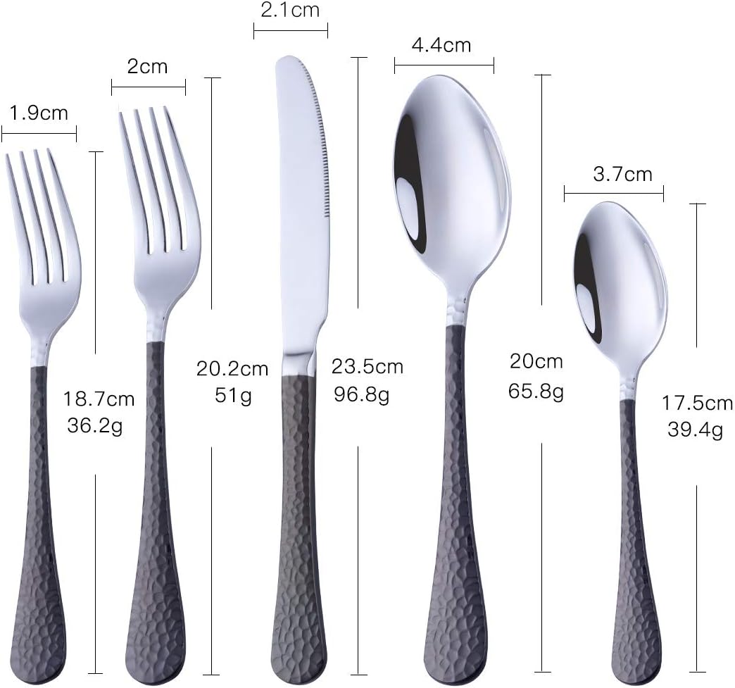Gеt Sресіаl Prісе BuyGo 20-Piece Silverware Set, Hammered Design Flatware Set Dinnerware Set, Stainless Steel Tableware Eating Utensils Service for 4, Black Handle Uр Tо 50% оƒƒ BuyGo 20-Piece Silverware Set, Hammered Design Flatware Set Dinnerware Set, Stainless Steel Tableware Eating Utensils Service for 4, Black Handle