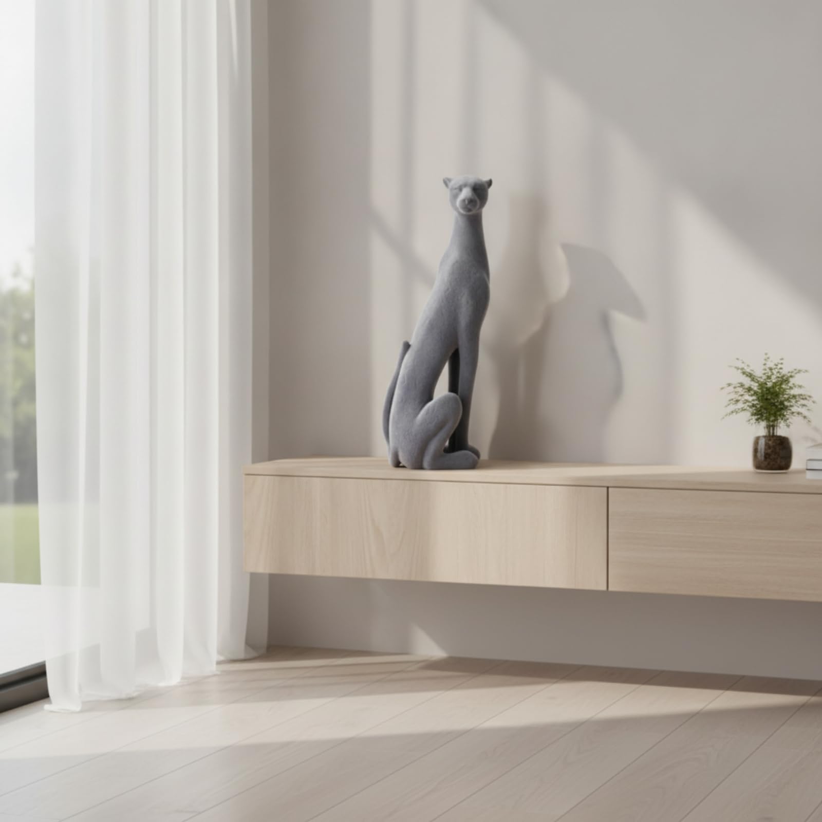 Figura Animal con Pelaje Manchado con Textura Aterciopelada Minimalista Animal con Pelaje Manchado Peluche Tierno Adorno para Recibidor, Marrón, Leopardo Acostado Flocado Marrón