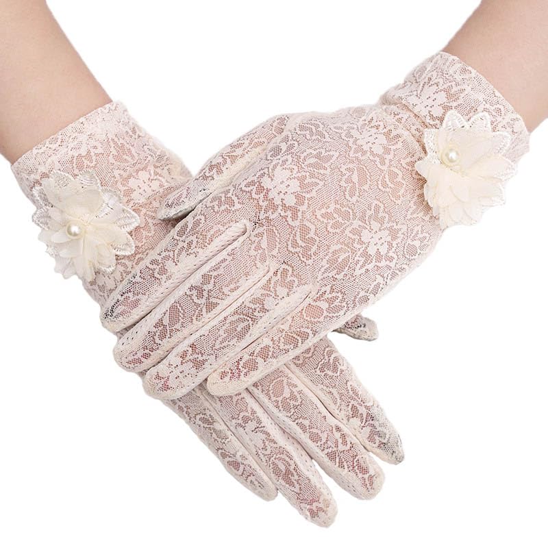 Women Short Lace Gloves Floral Gloves Touch Screen Driving Gloves Tea Party Gloves for Wedding Party