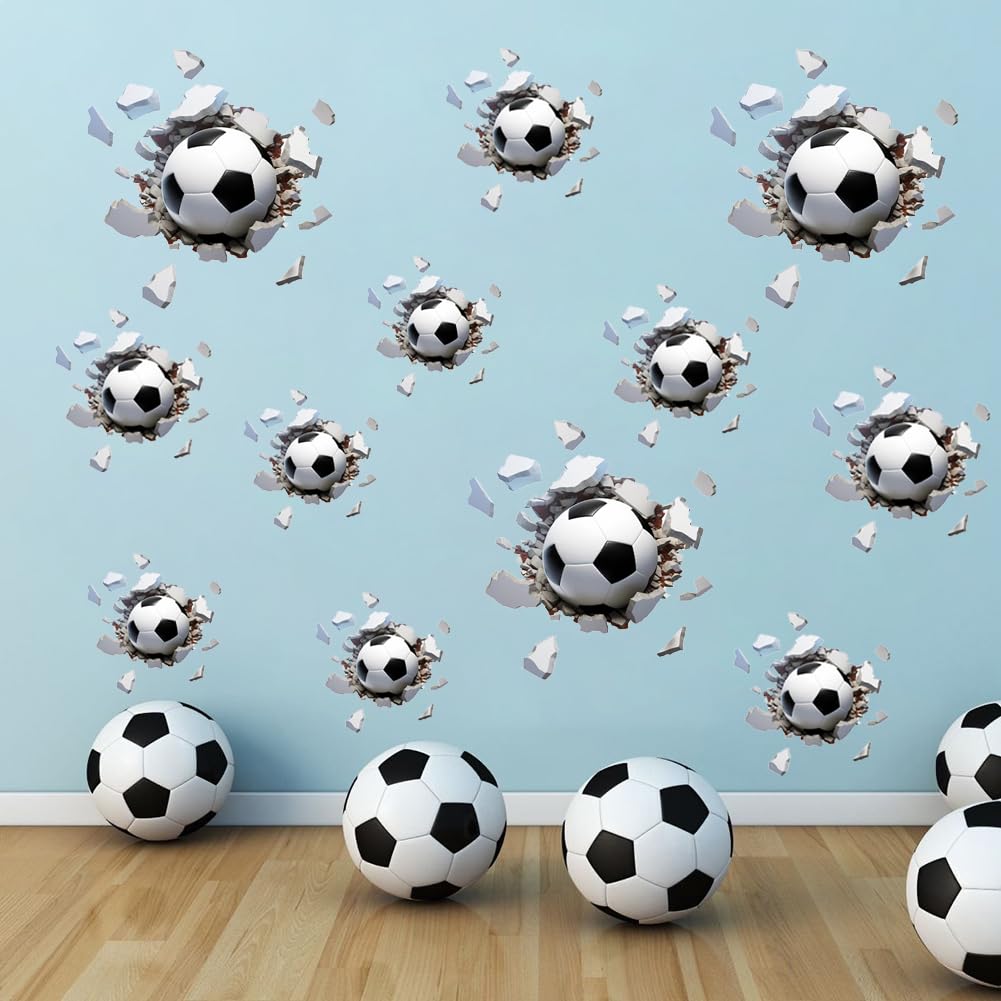 Runtoo 3D Soccer Wall Decal Sports Break Through Wall Stickers Kids Baby Boys Nursery Playroom Classroom Home Decor - Image 2