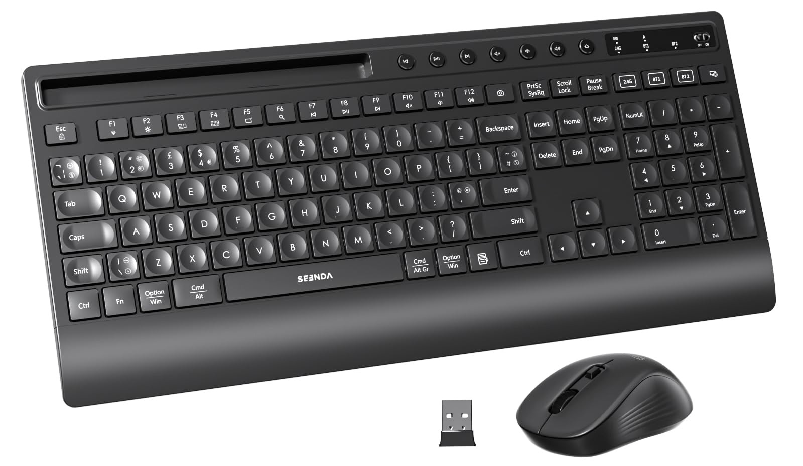 seenda COE201 Wireless Bluetooth Keyboard and Mouse - Full Size Multi-Device Erg