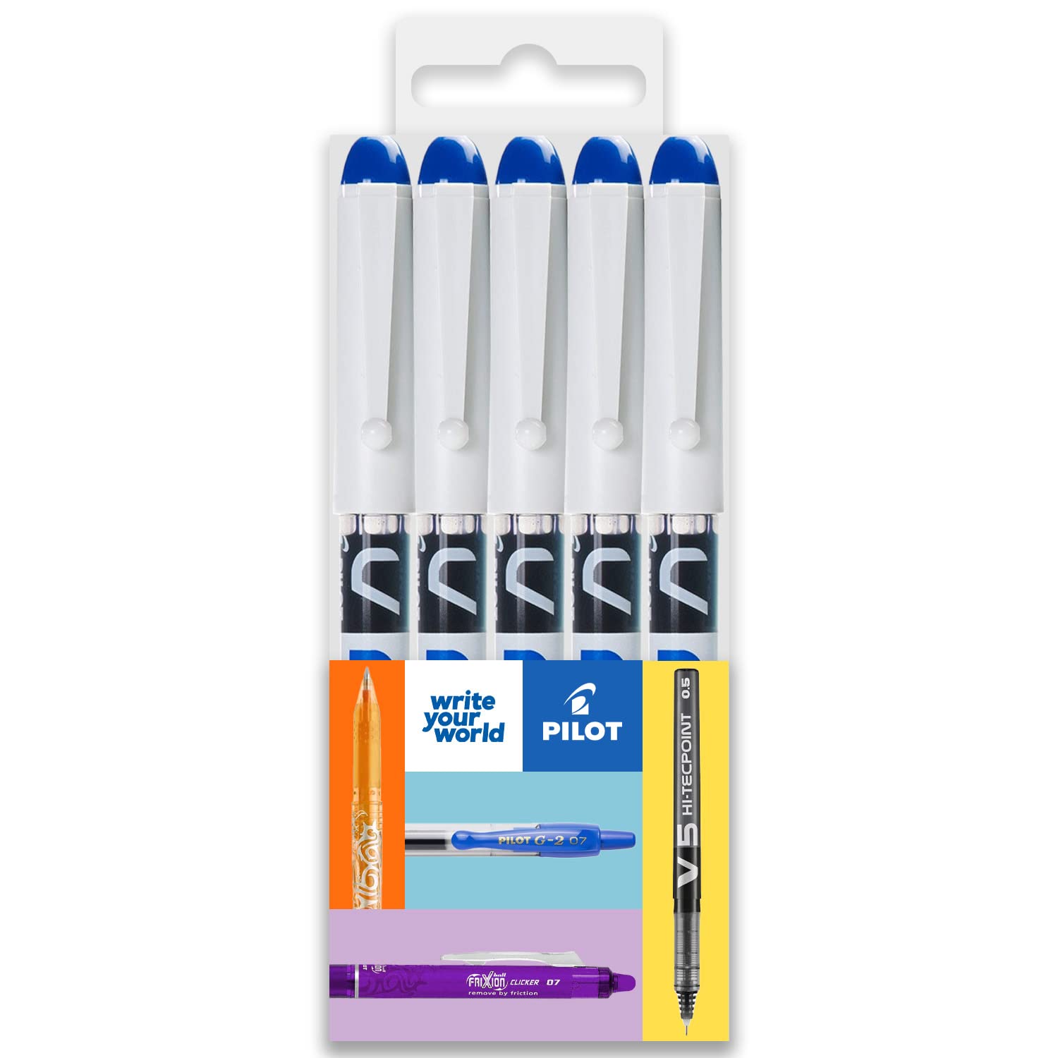PilotV PEN - Erasable Disposable Fountain Pen - 0.6mm Nib Tip - Medium Line - Wallet Pack of 5 - Blue Ink