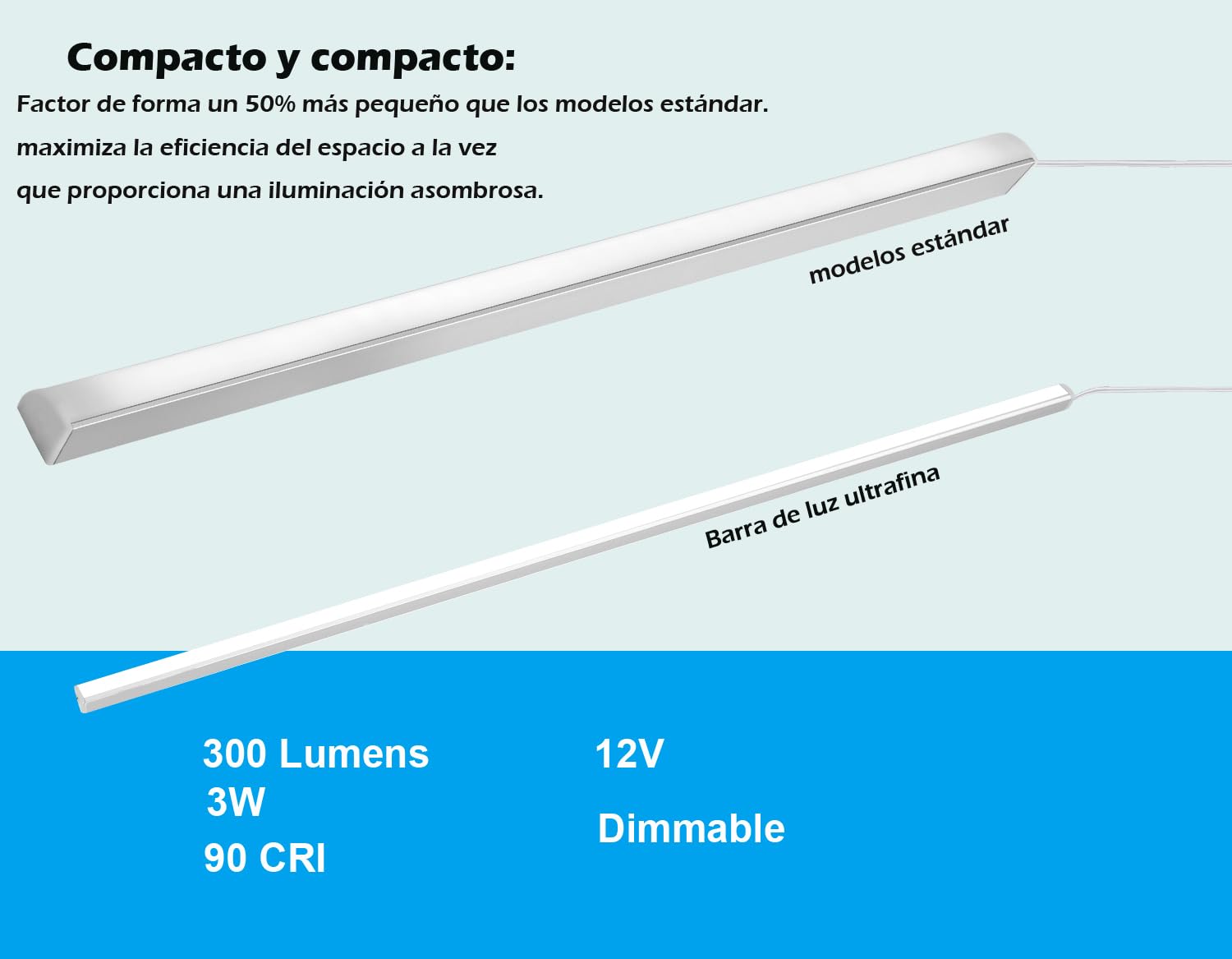Kit de iluminación bajo el armario en forma de V - 4pcs Barras de luz LED regulables más elegantes de 30cm para iluminación perfecta de estanterías de vitrinas - 1200lm, 12W - Blanco puro (6000K)